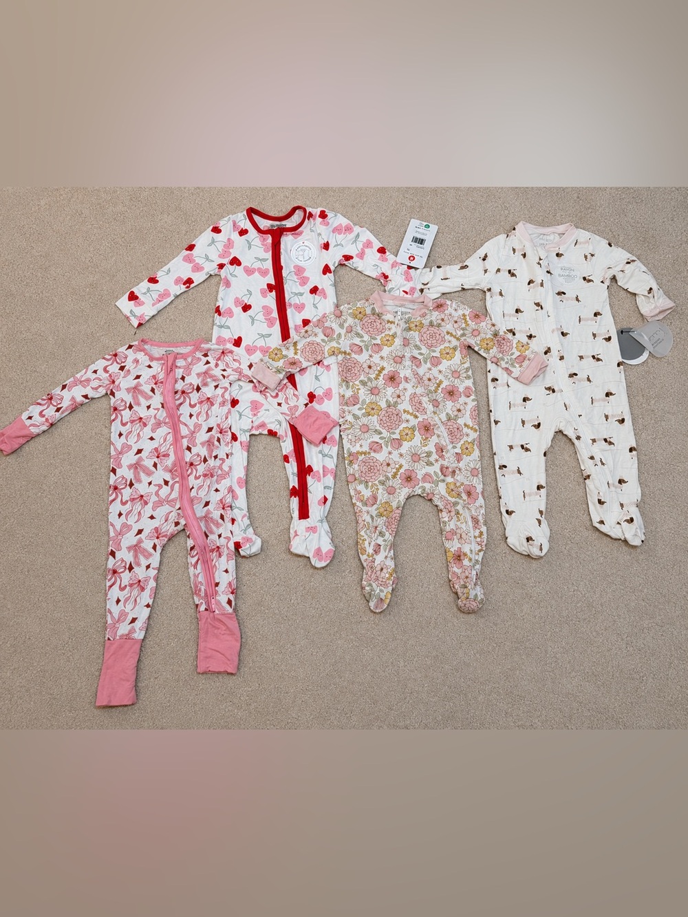 Bamboo Baby Girl Zip Pajamas Lot 3-6M NWT Romper Sleeper Bundle